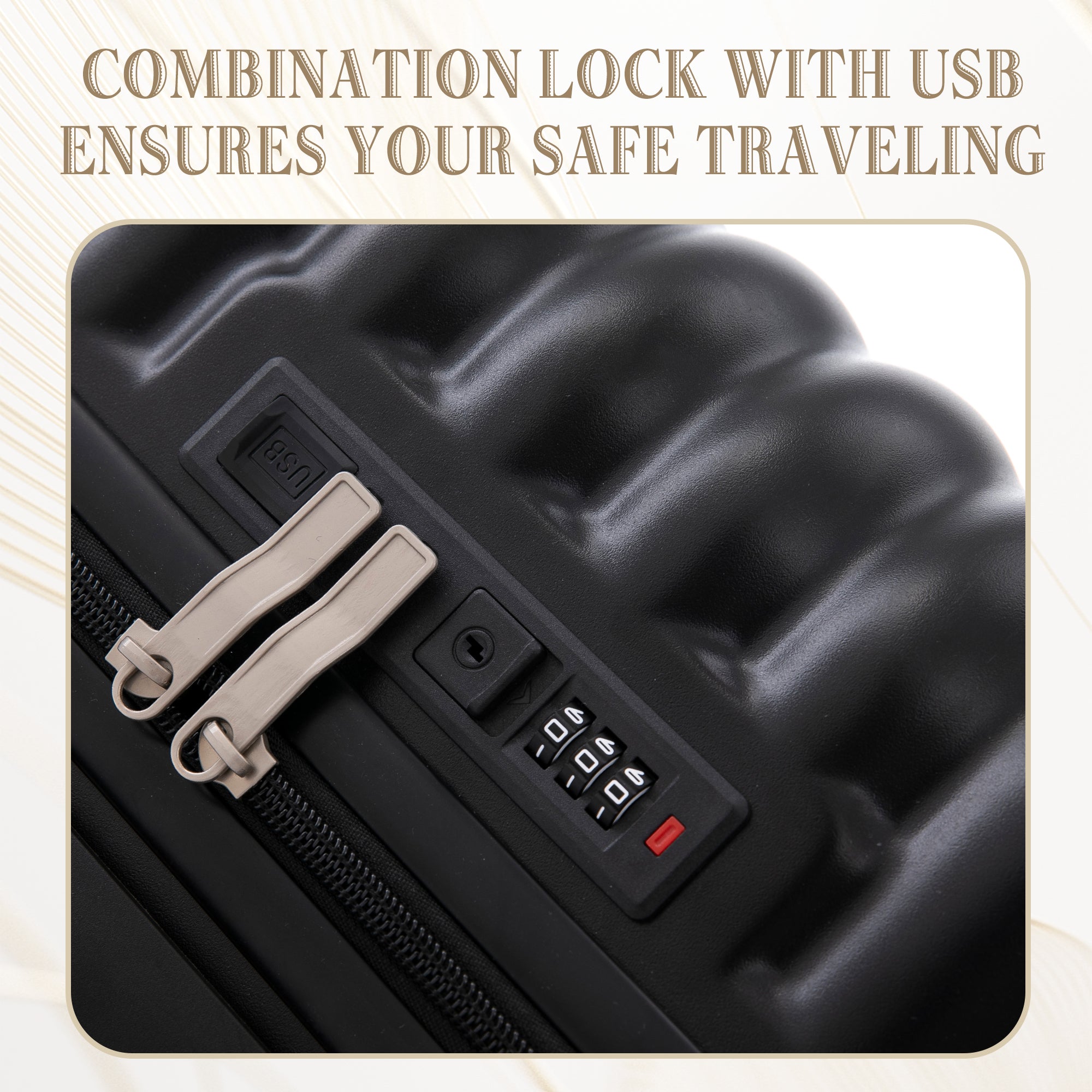 3 Piece ABS Spinner Wheel Luggage Set in Black
