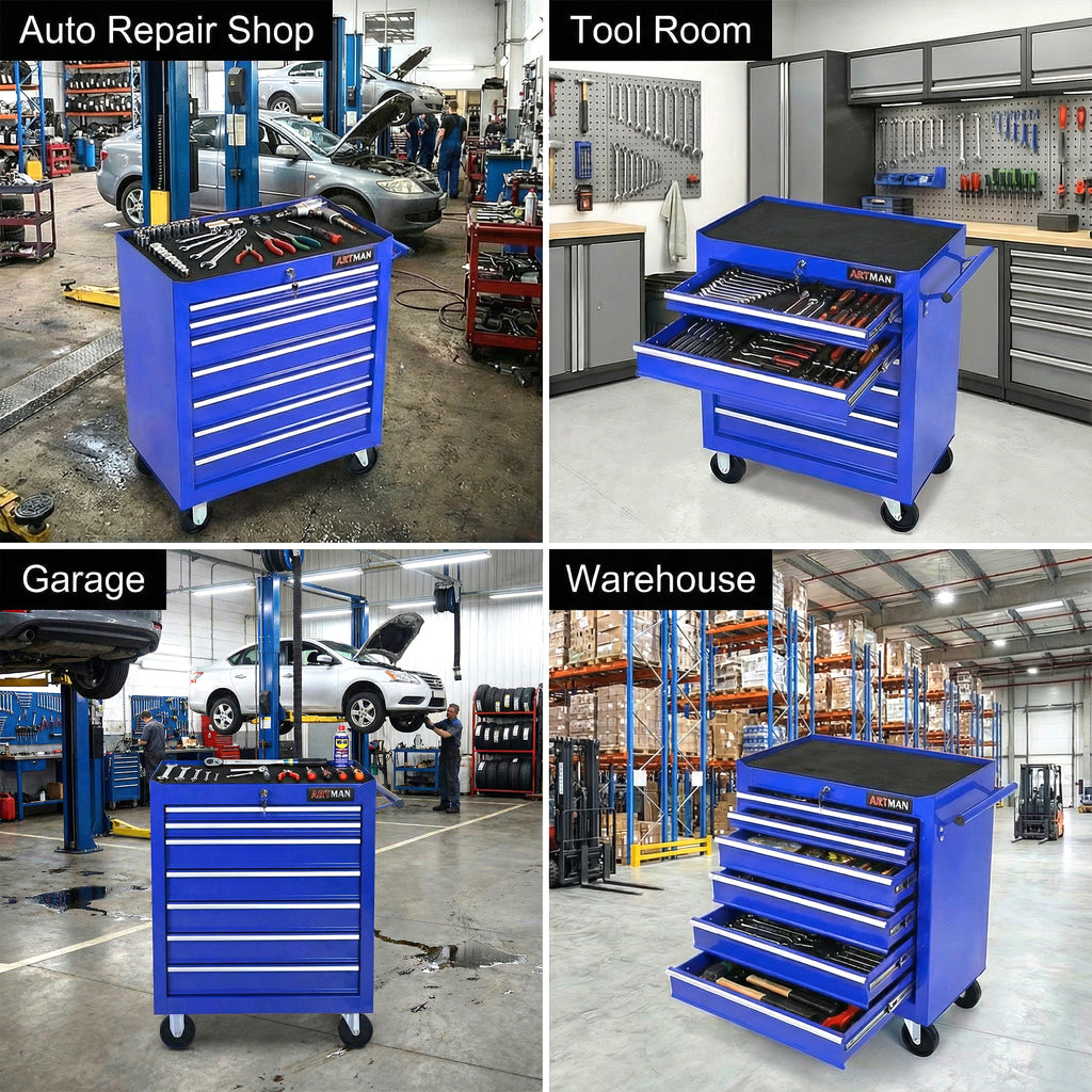 7 Drawers Multifunctional Tool Cart with Wheels - Blue