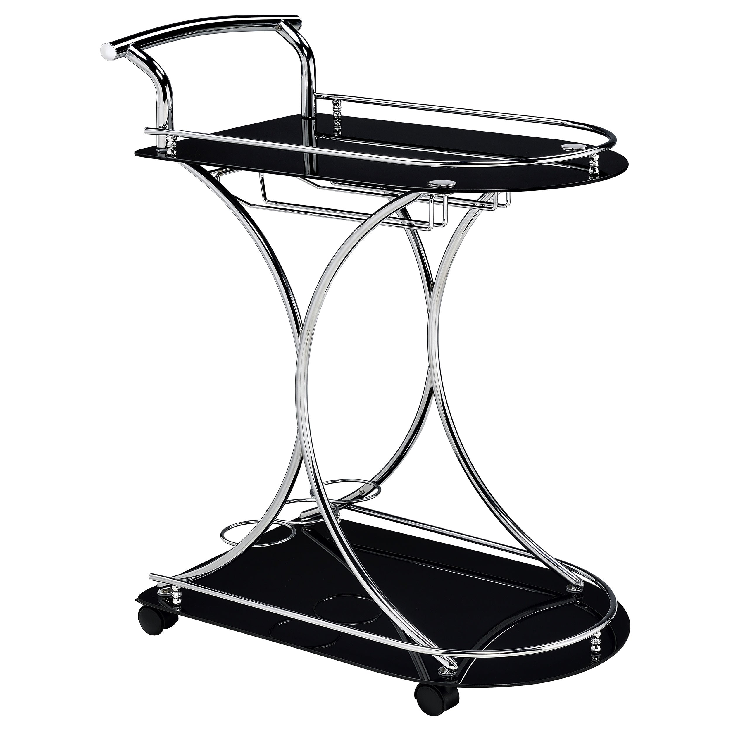 Elfman 2-tier Glass Shelf Metal Bar Cart Black and Chrome-CoasterEveryday