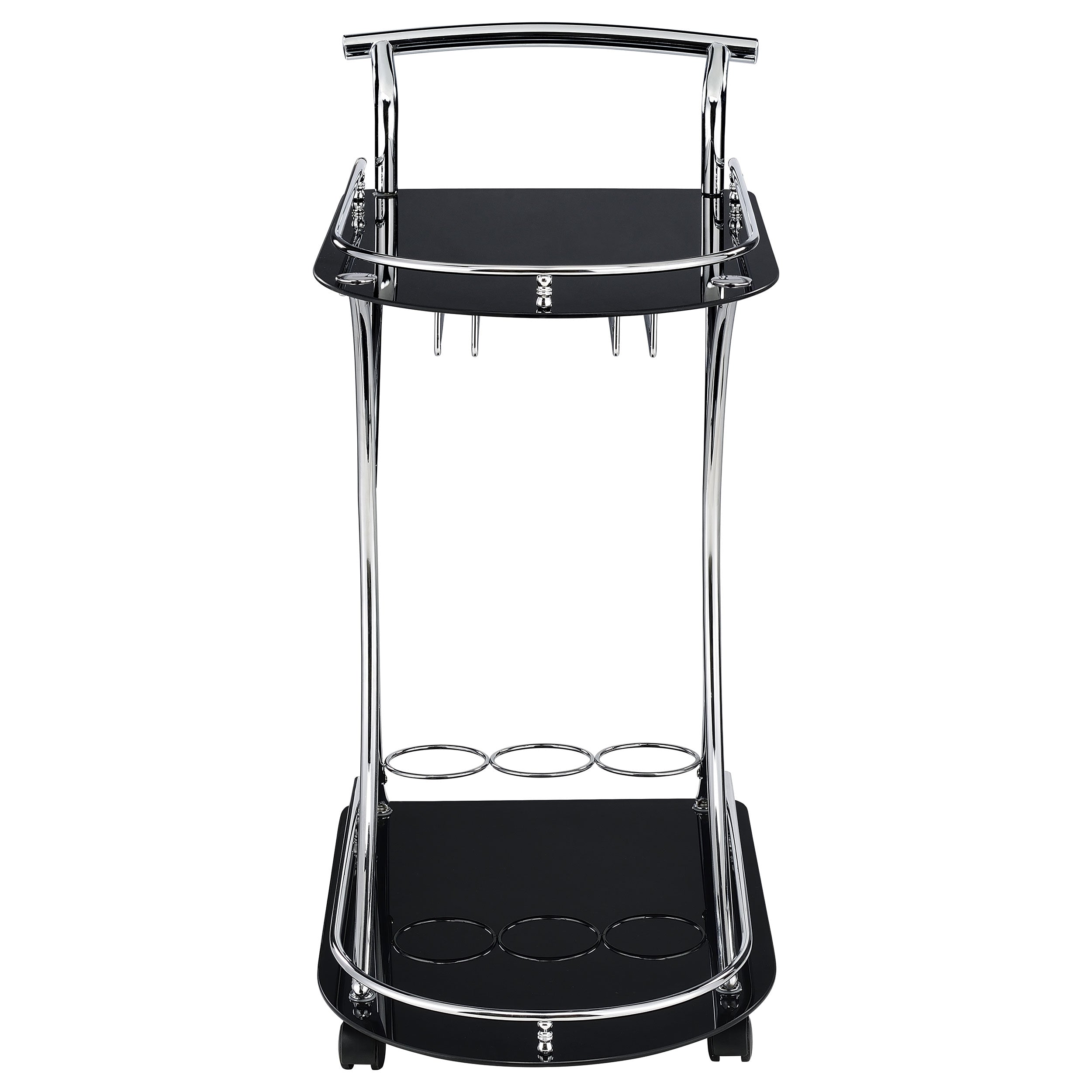 Elfman 2-tier Glass Shelf Metal Bar Cart Black and Chrome-CoasterEveryday