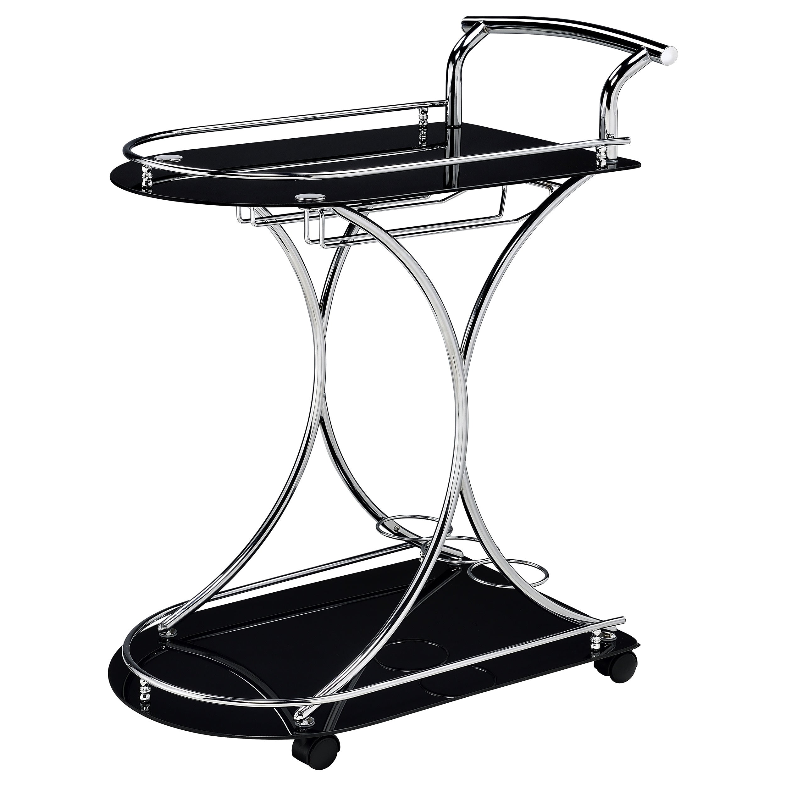 Elfman 2-tier Glass Shelf Metal Bar Cart Black and Chrome-CoasterEveryday