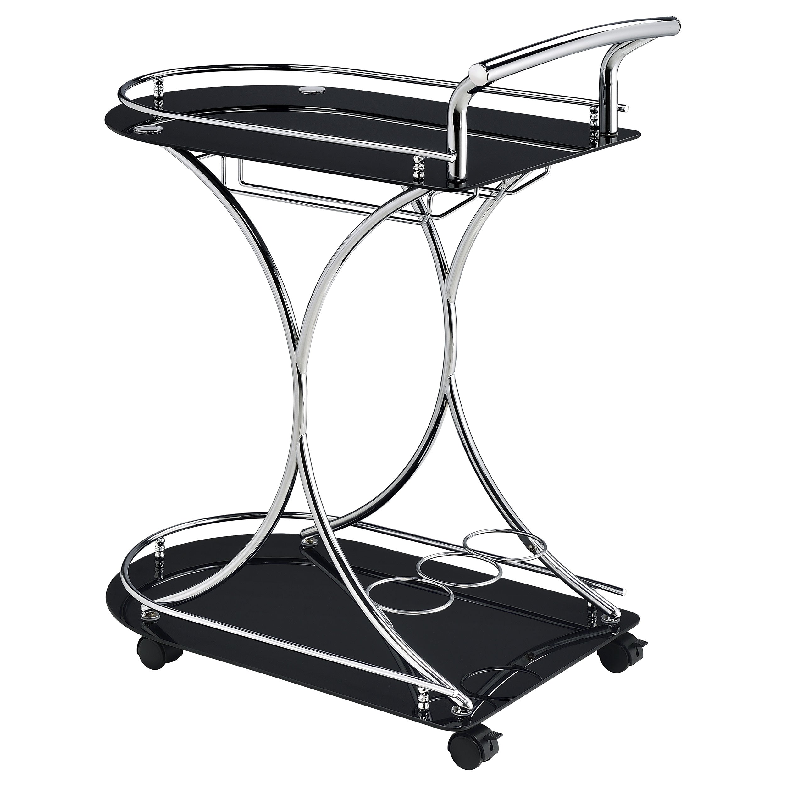 Elfman 2-tier Glass Shelf Metal Bar Cart Black and Chrome-CoasterEveryday