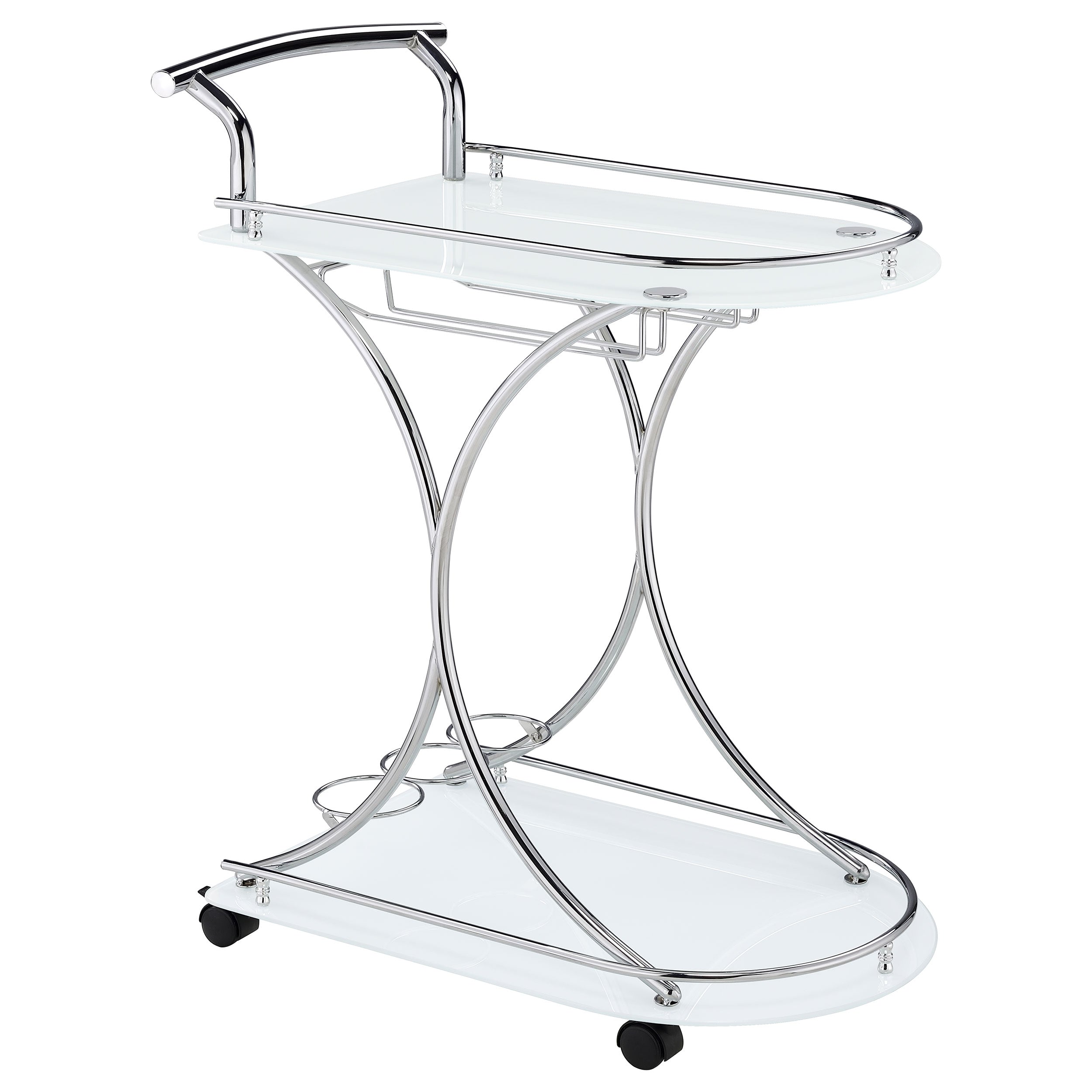 Elfman 2-tier Glass Shelf Metal Bar Cart White and Chrome-CoasterEveryday