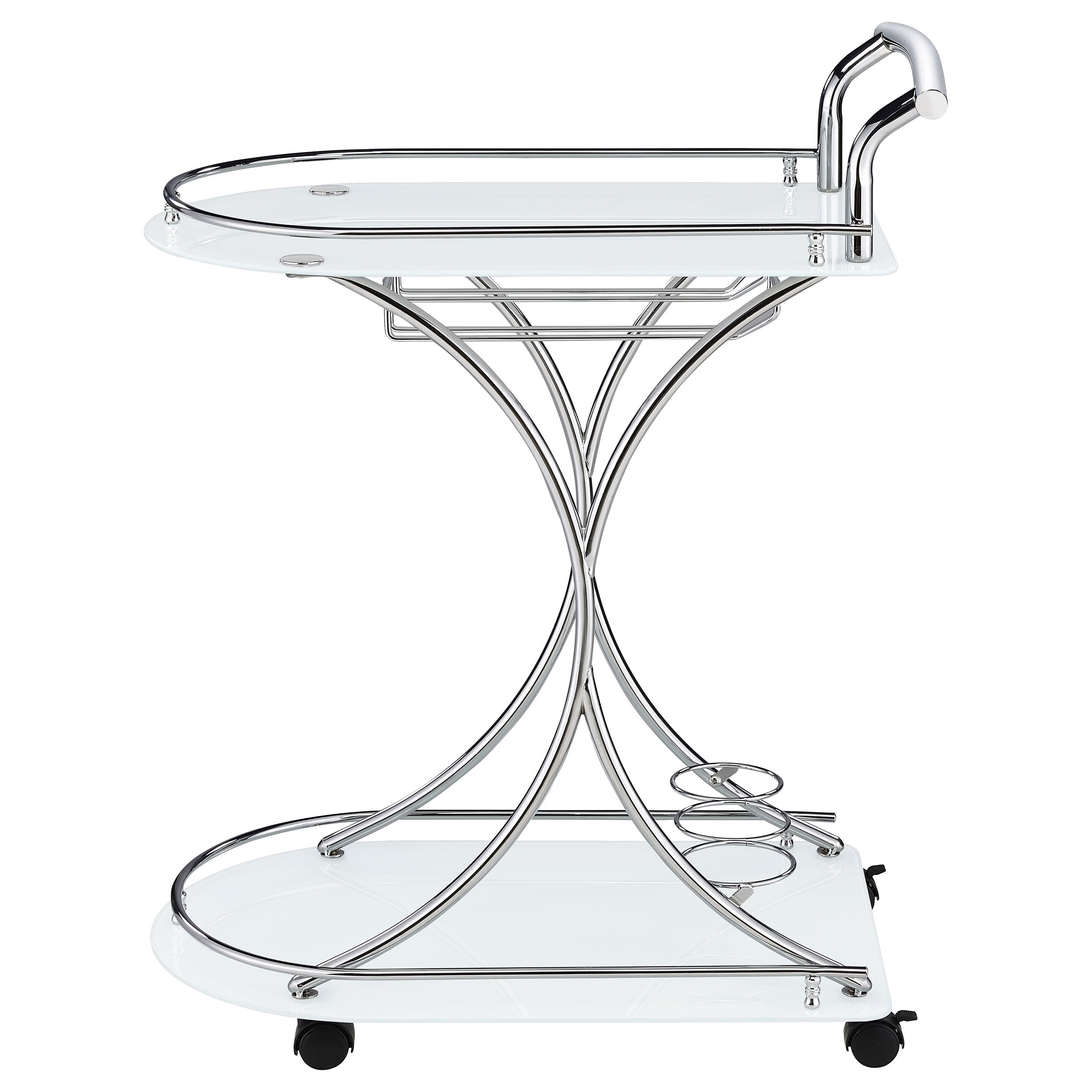 Elfman 2-tier Glass Shelf Metal Bar Cart White and Chrome-CoasterEveryday