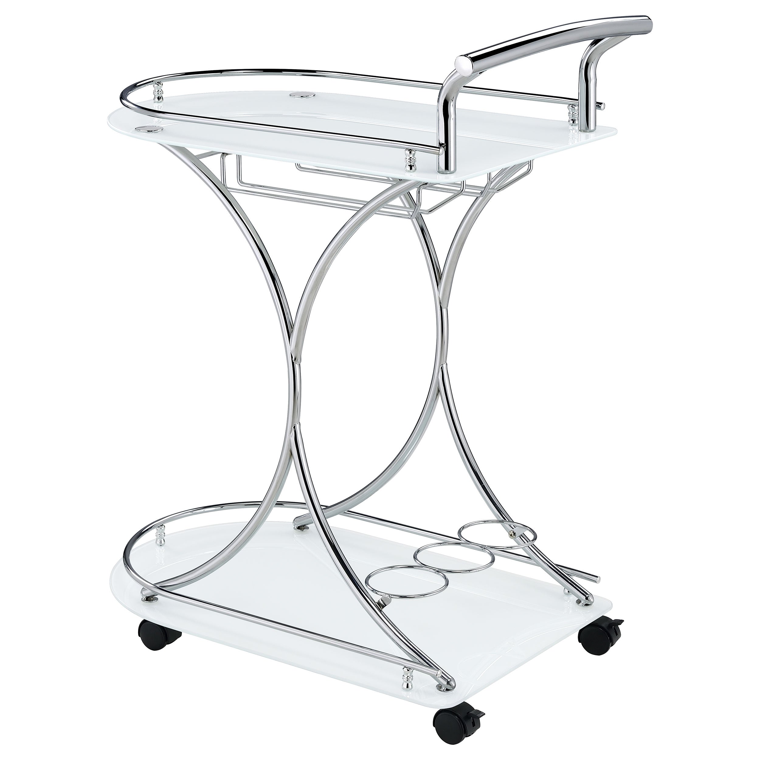 Elfman 2-tier Glass Shelf Metal Bar Cart White and Chrome-CoasterEveryday