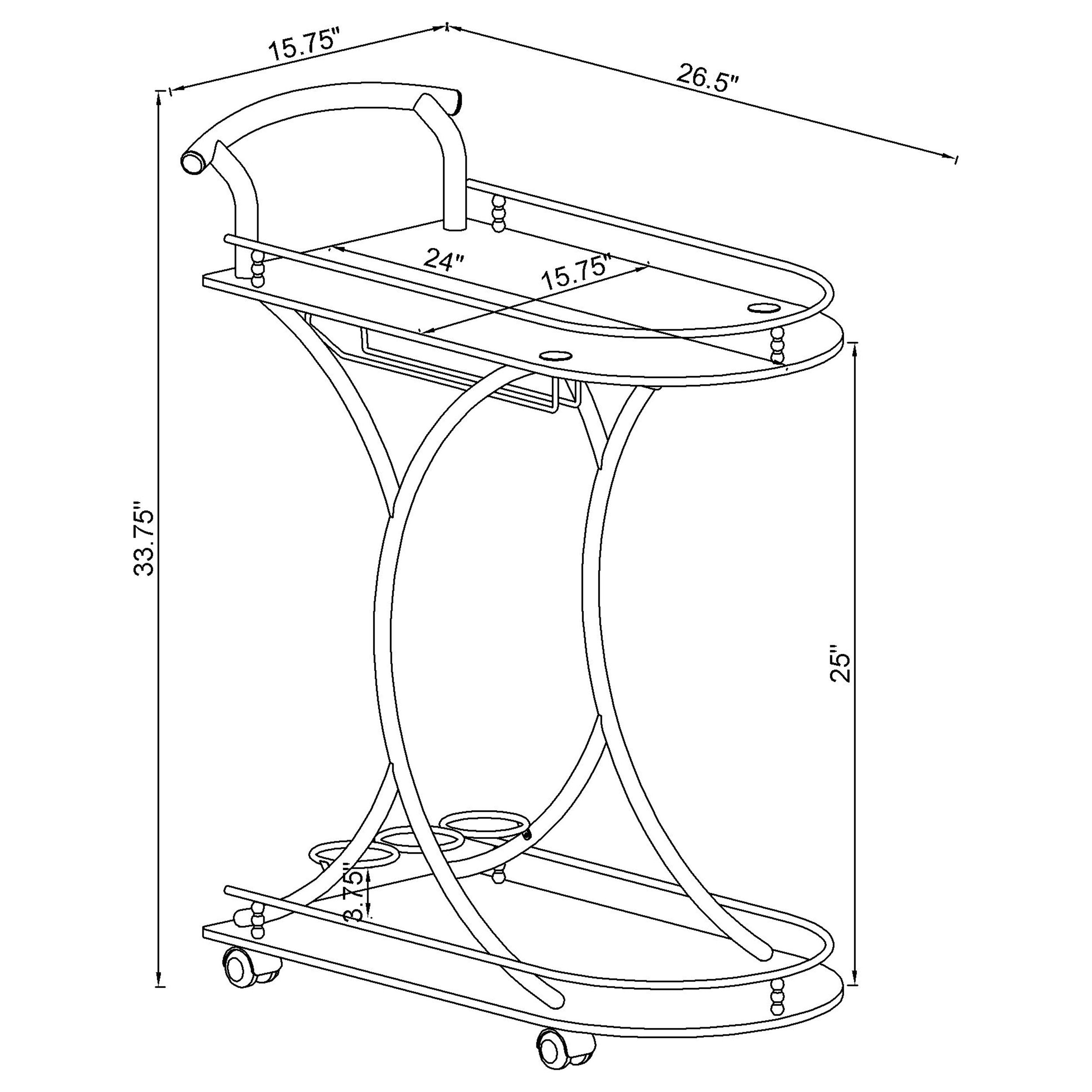 Elfman 2-tier Glass Shelf Metal Bar Cart White and Chrome-CoasterEveryday