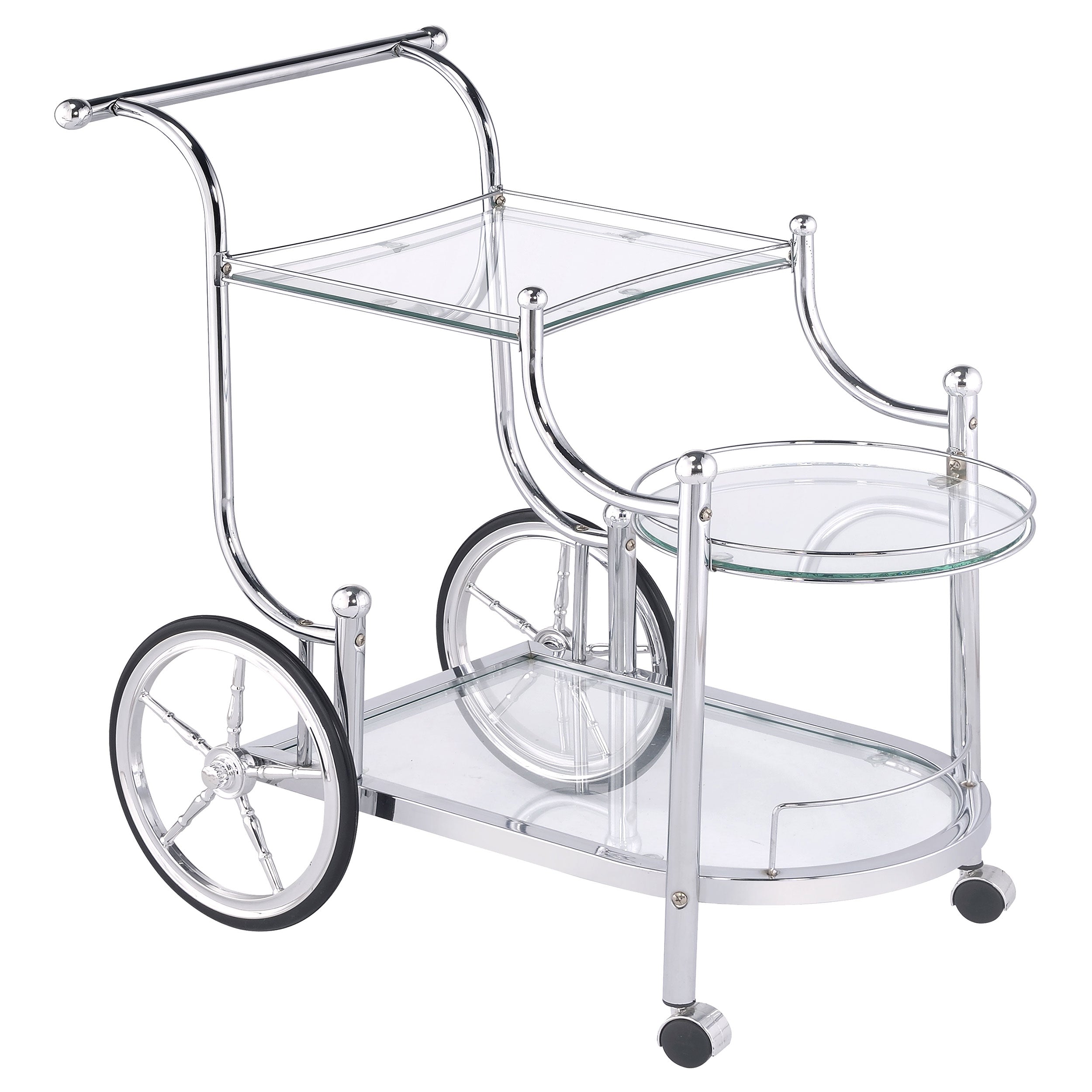 Sarandon 3-tier Glass Shelf Metal Bar Cart Chrome-CoasterEveryday