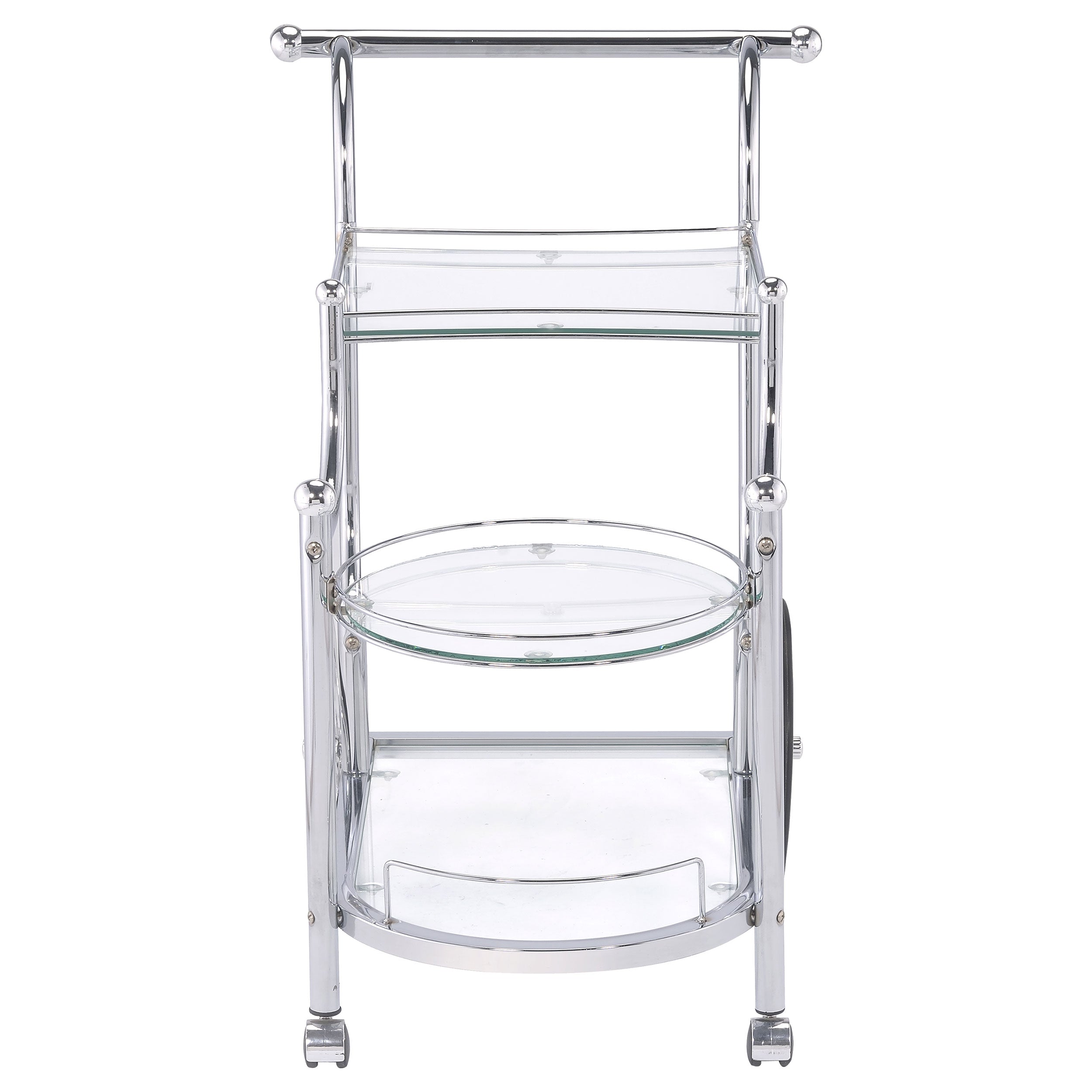 Sarandon 3-tier Glass Shelf Metal Bar Cart Chrome-CoasterEveryday