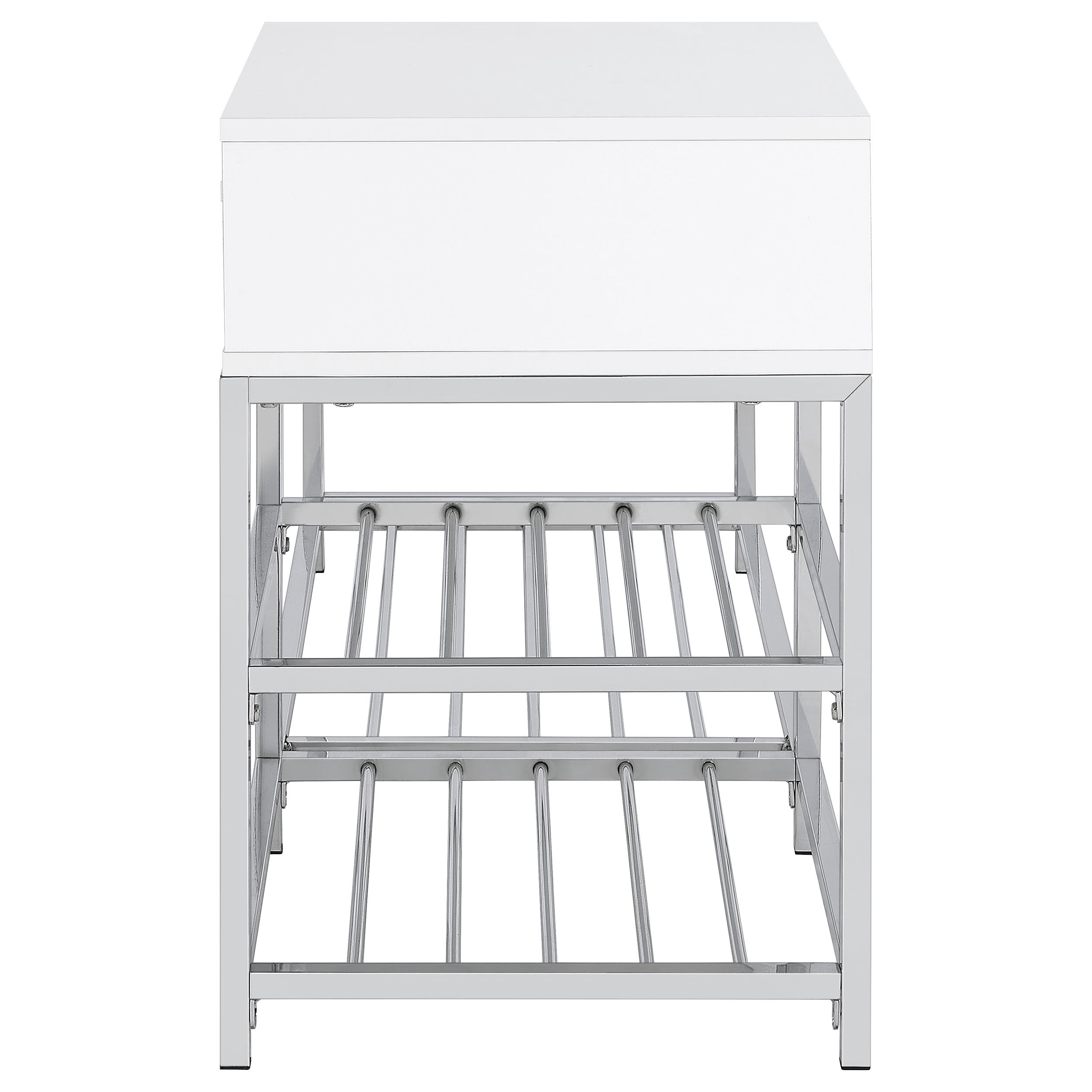 Siega 1-Drawer Shoe Storage Entryway Bench White High Gloss and Chrome-