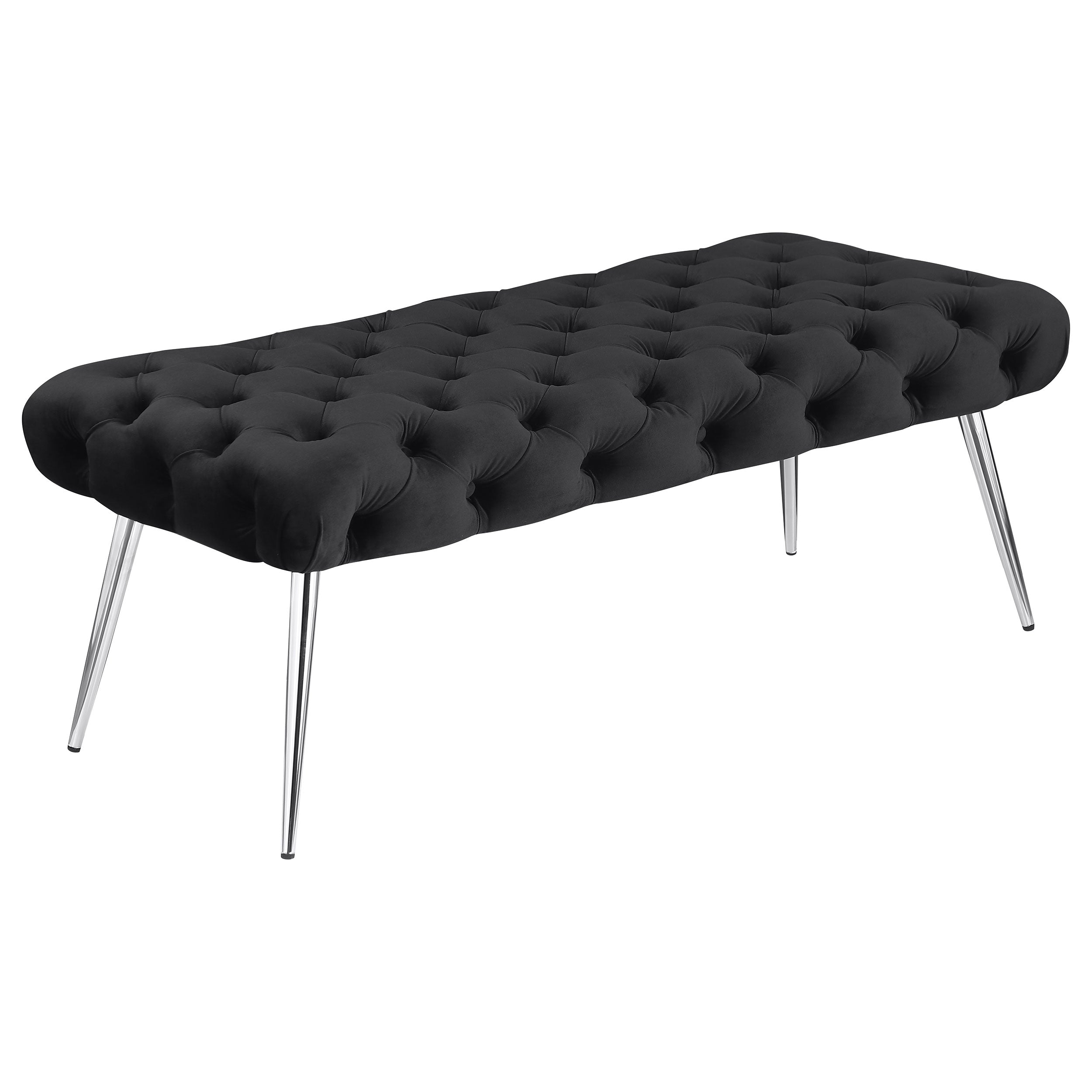 Ella Upholstered Tufted Bench Stainless Steel Legs Black-