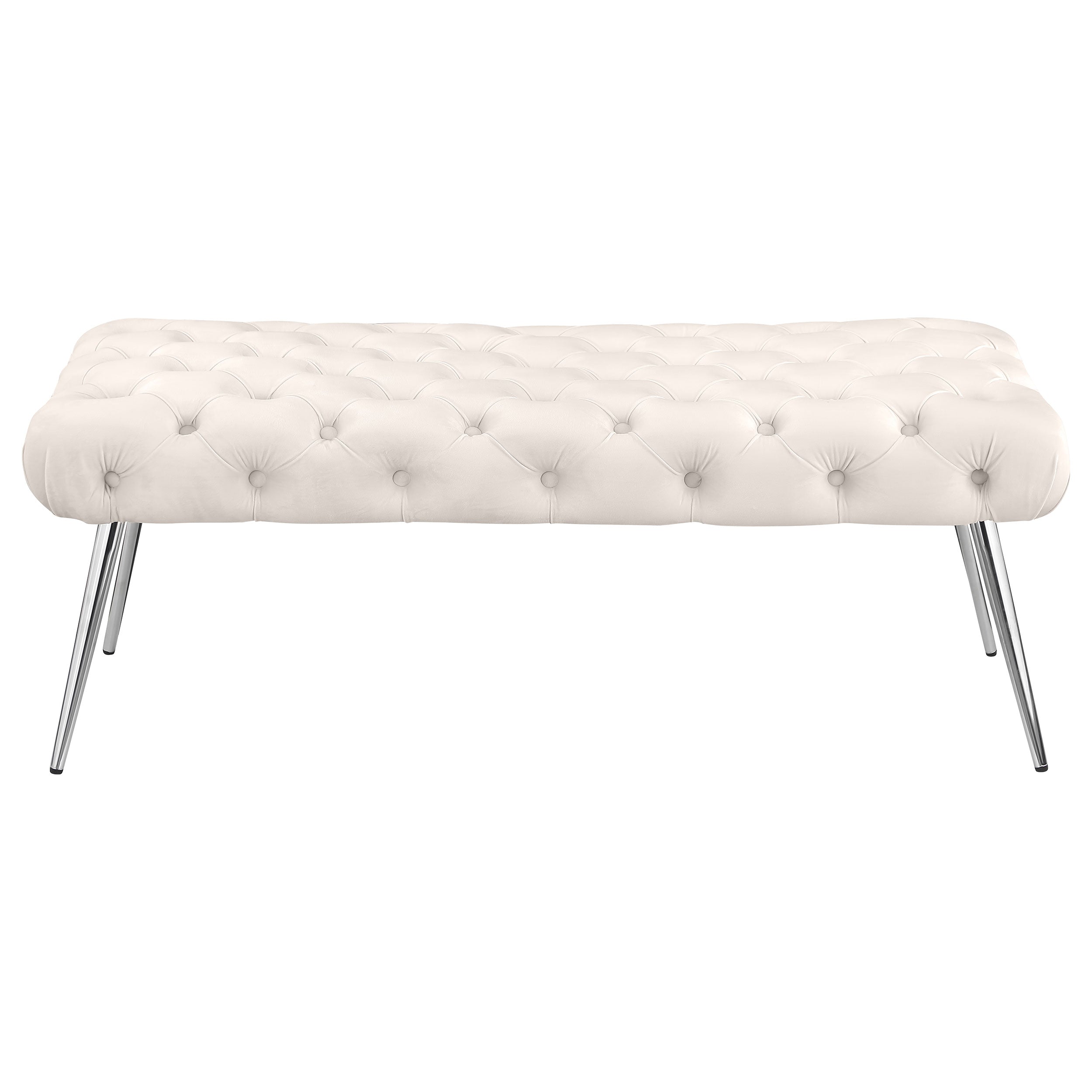 Ella Upholstered Tufted Bench Stainless Steel Legs Ivory-