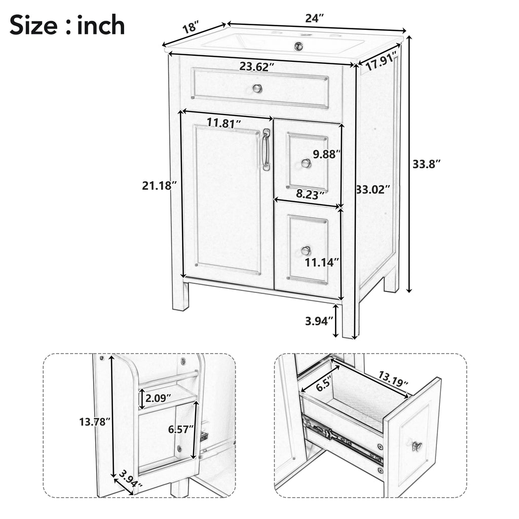 24-Inch Bathroom Vanity with Ceramic Sink