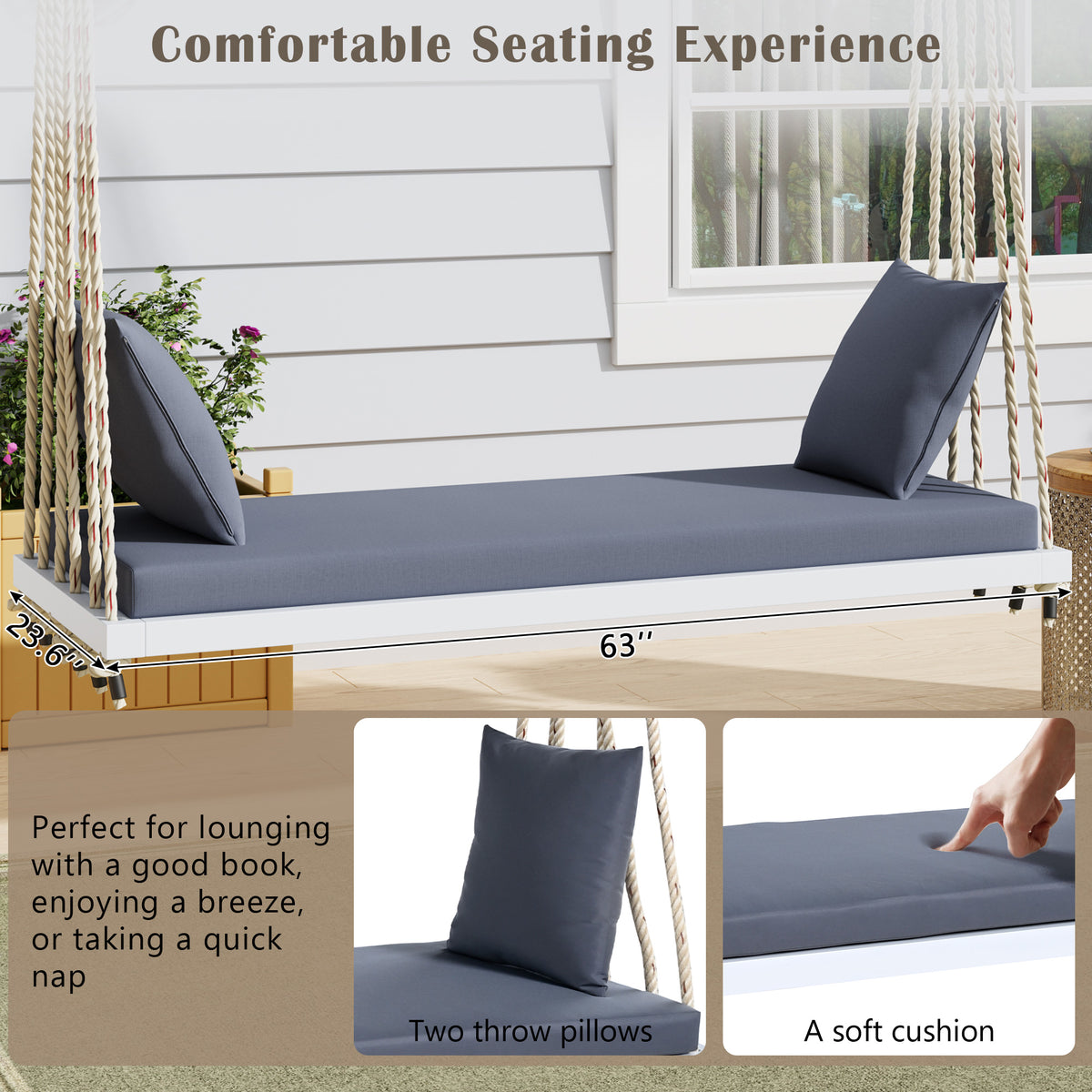 TOPMAX Patio Wooden Swing Chair, Hanging Porch Swing Bench