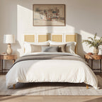 Toscana Queen Upholstered Cane Back Platform Bed, Antique
