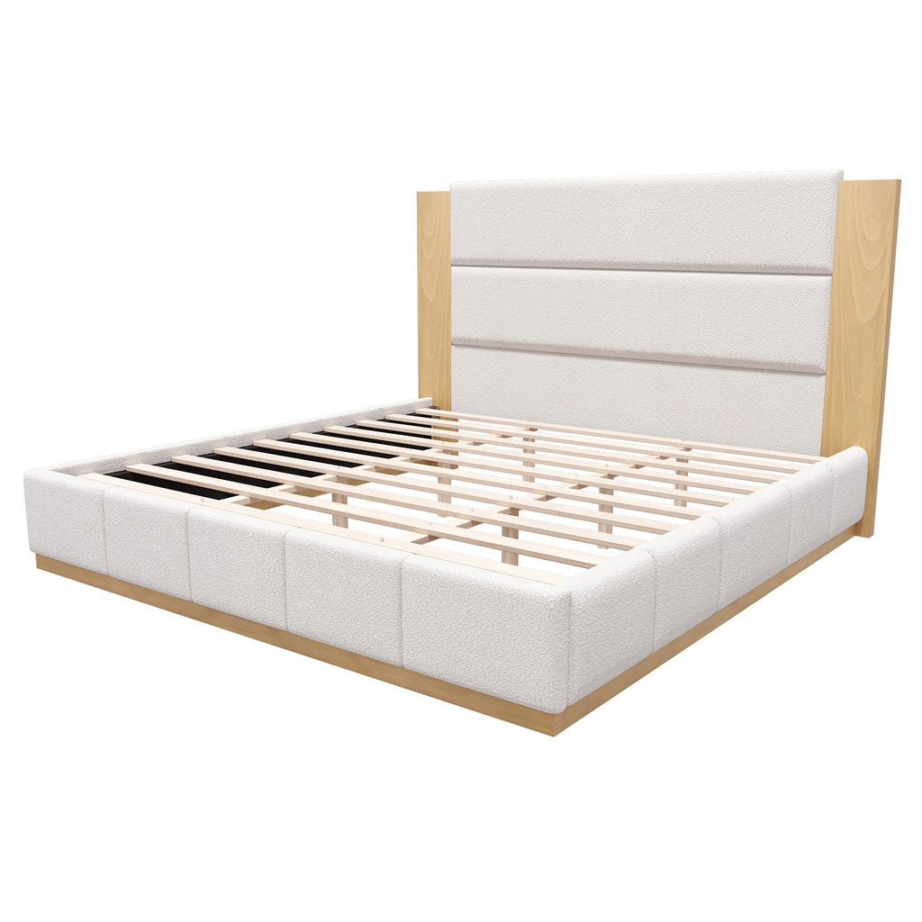 Upholstered Platform Bed Frame with Extended Wood Headboard