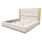 Upholstered Platform Bed Frame with Extended Wood Headboard