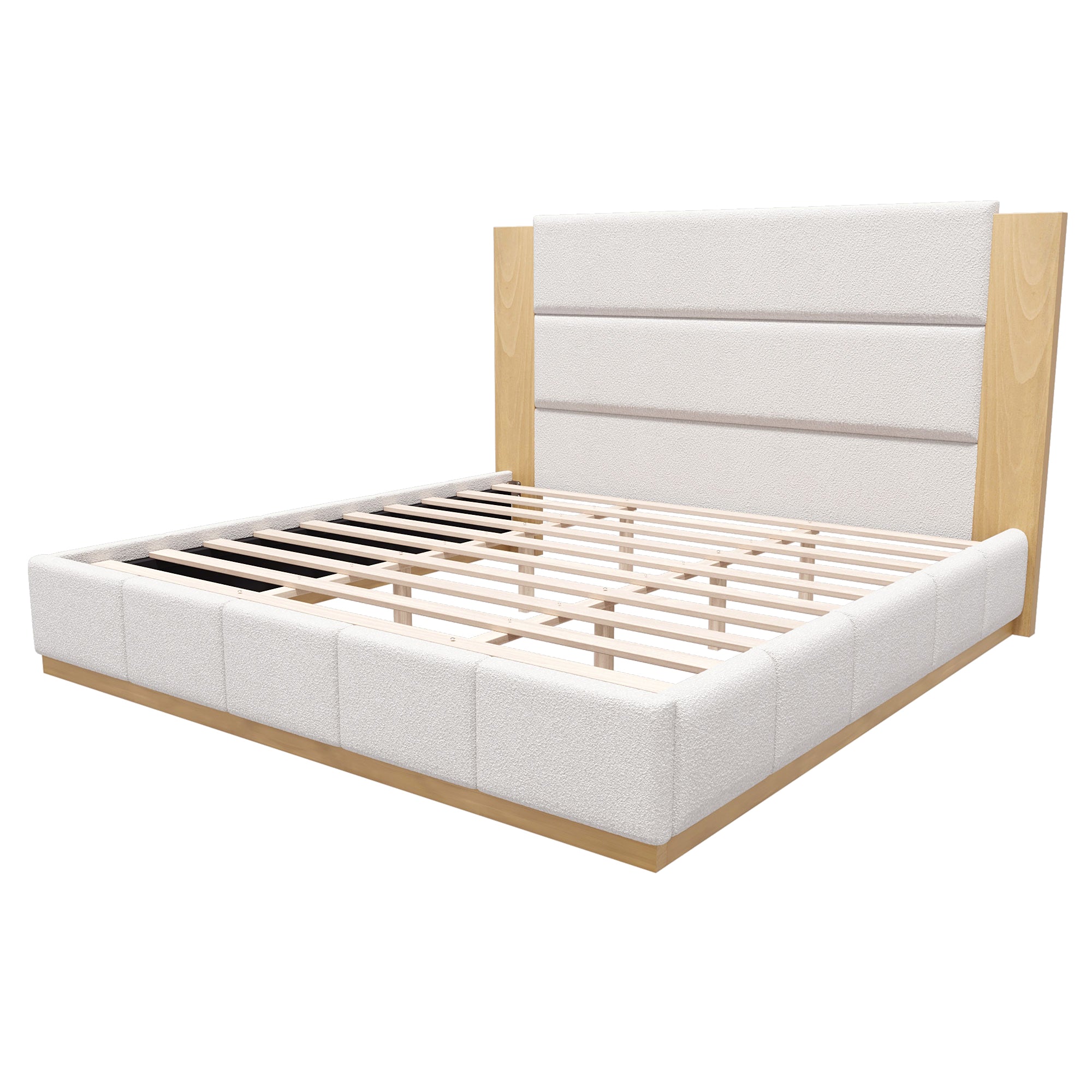 Upholstered Platform Bed Frame with Extended Wood Headboard