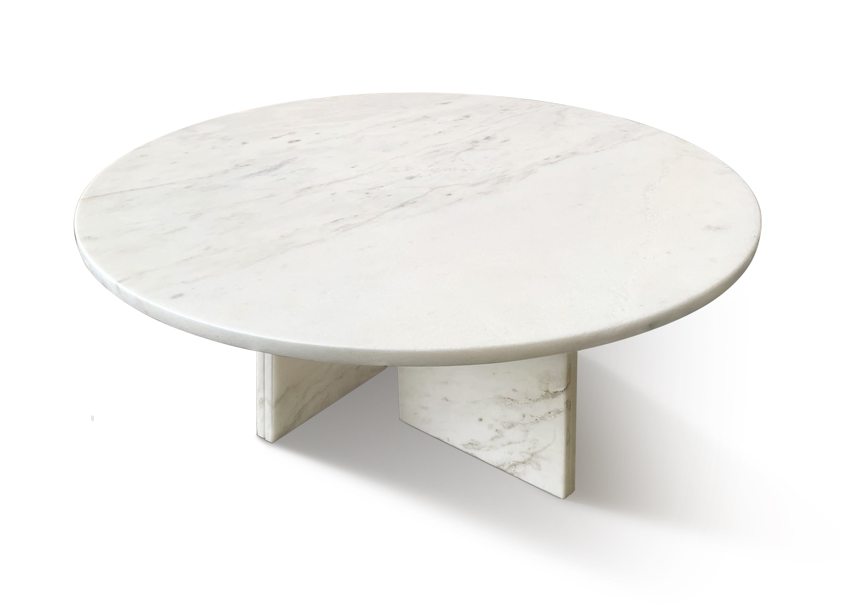 White Semi-Polished Marble Round Coffee Table