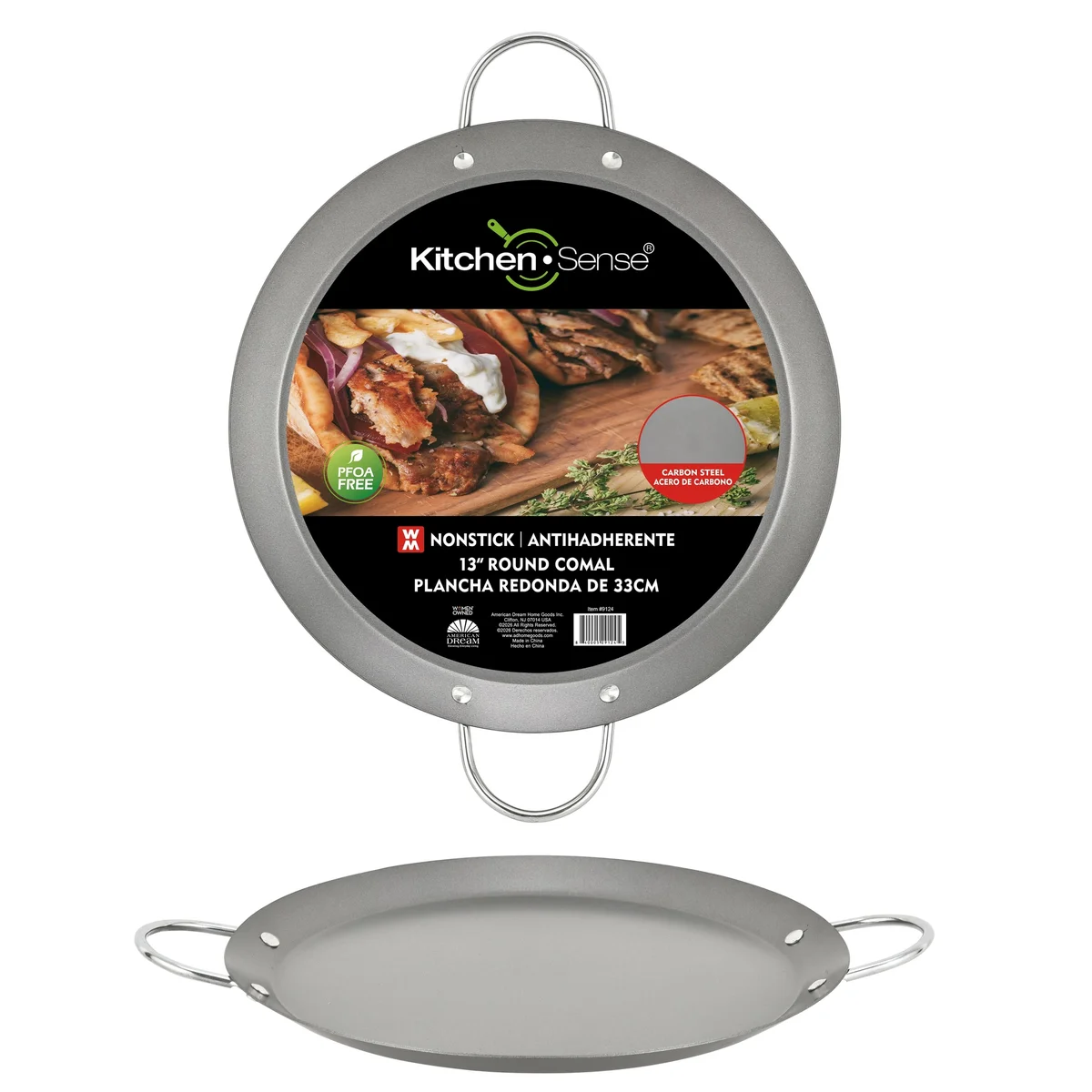 Nonstick Carbon Steel Round Comal with Metal Handles, PFOA Free