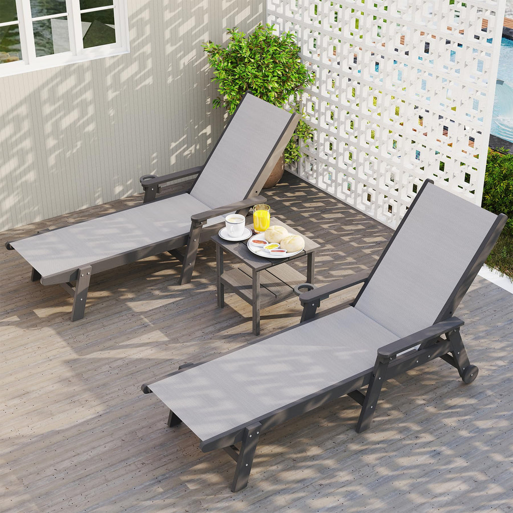 Outdoor Pool Lounge Chairs Set of 2, HDPE Patio Lounge Chair with Wheels
