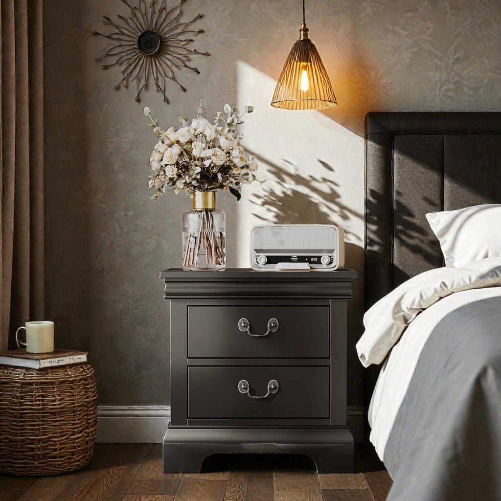 Classic Wooden Nightstand - Black