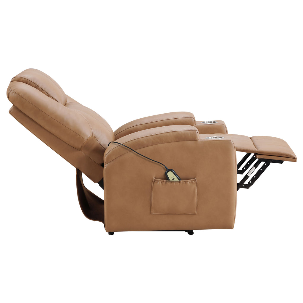 Macklin Camel Upholstered Power Lift Massage Recliner