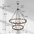 Large Solid Wood Wagon Wheel Chandelier - 32 Lights