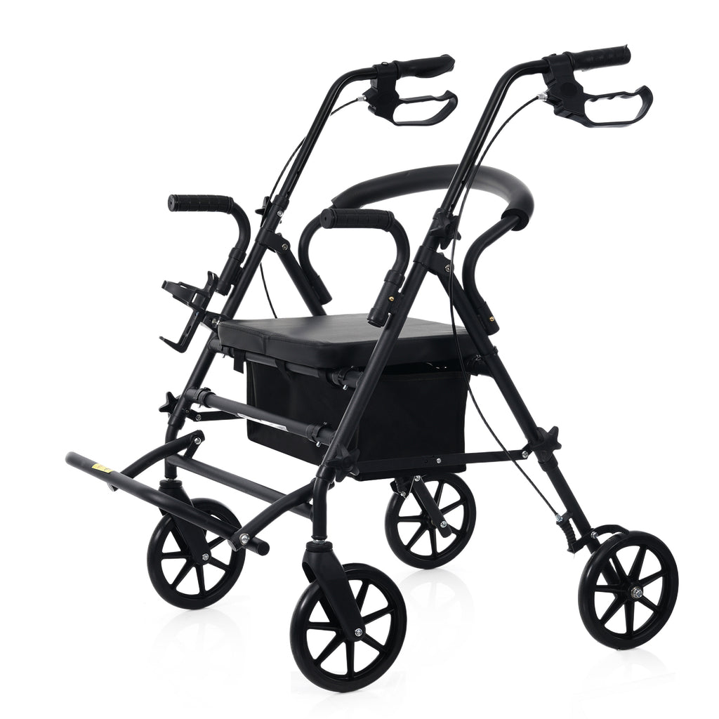 Rollator Walker with Seat for Seniors, 2-in-1 Combo, 8-Inch Wheels, Black
