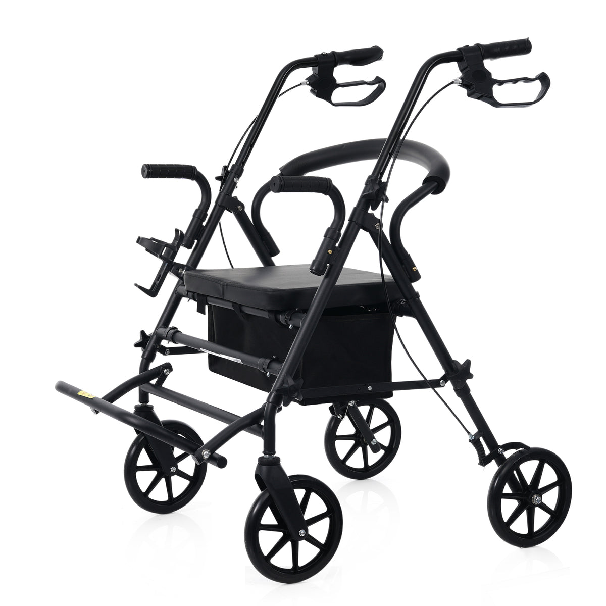 Rollator Walker with Seat for Seniors, 2-in-1 Combo, 8-Inch Wheels, Black