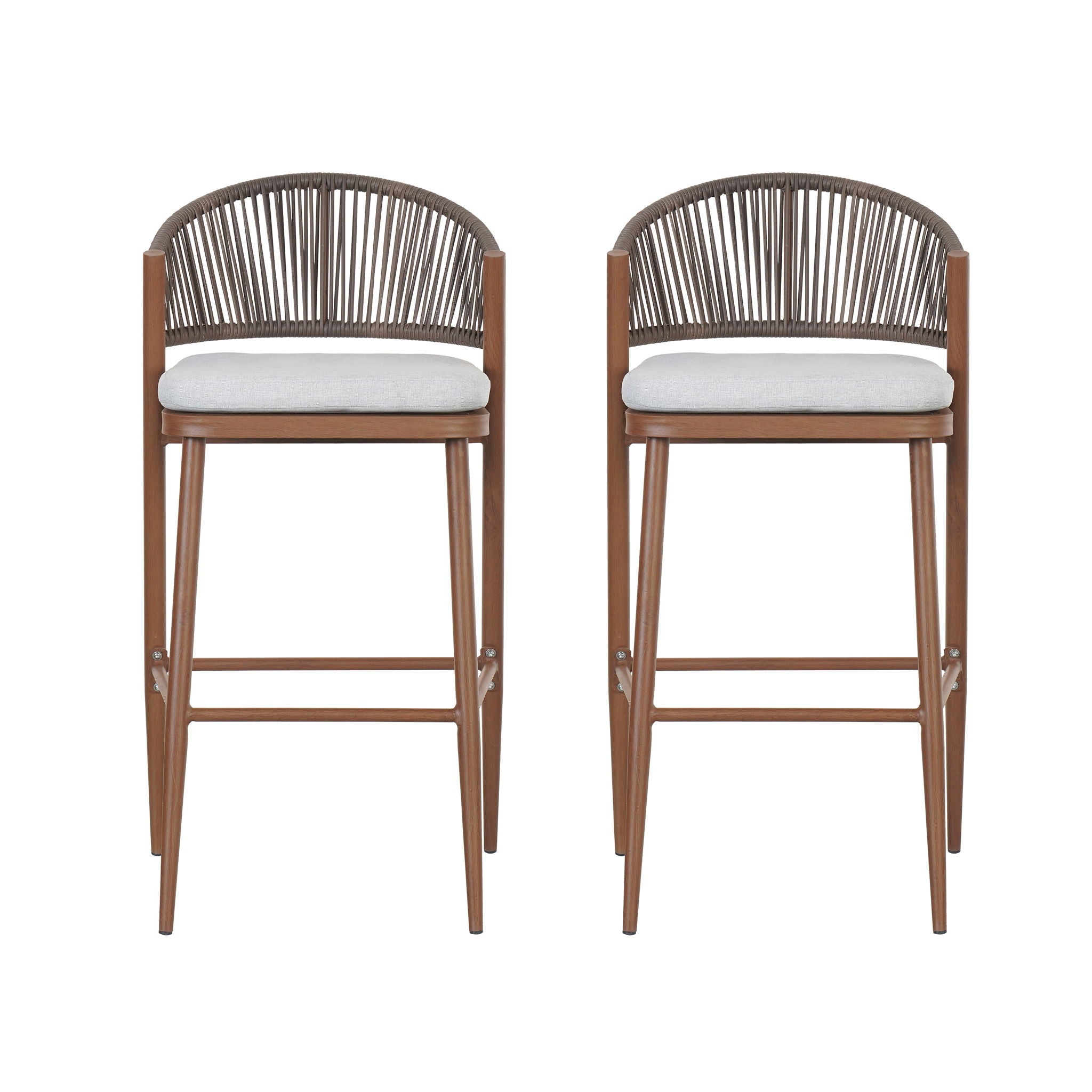Outdoor Bar Height Metal Frame Counter Stools with Scallop-Shaped Backrest & Water-Resistant Cushions