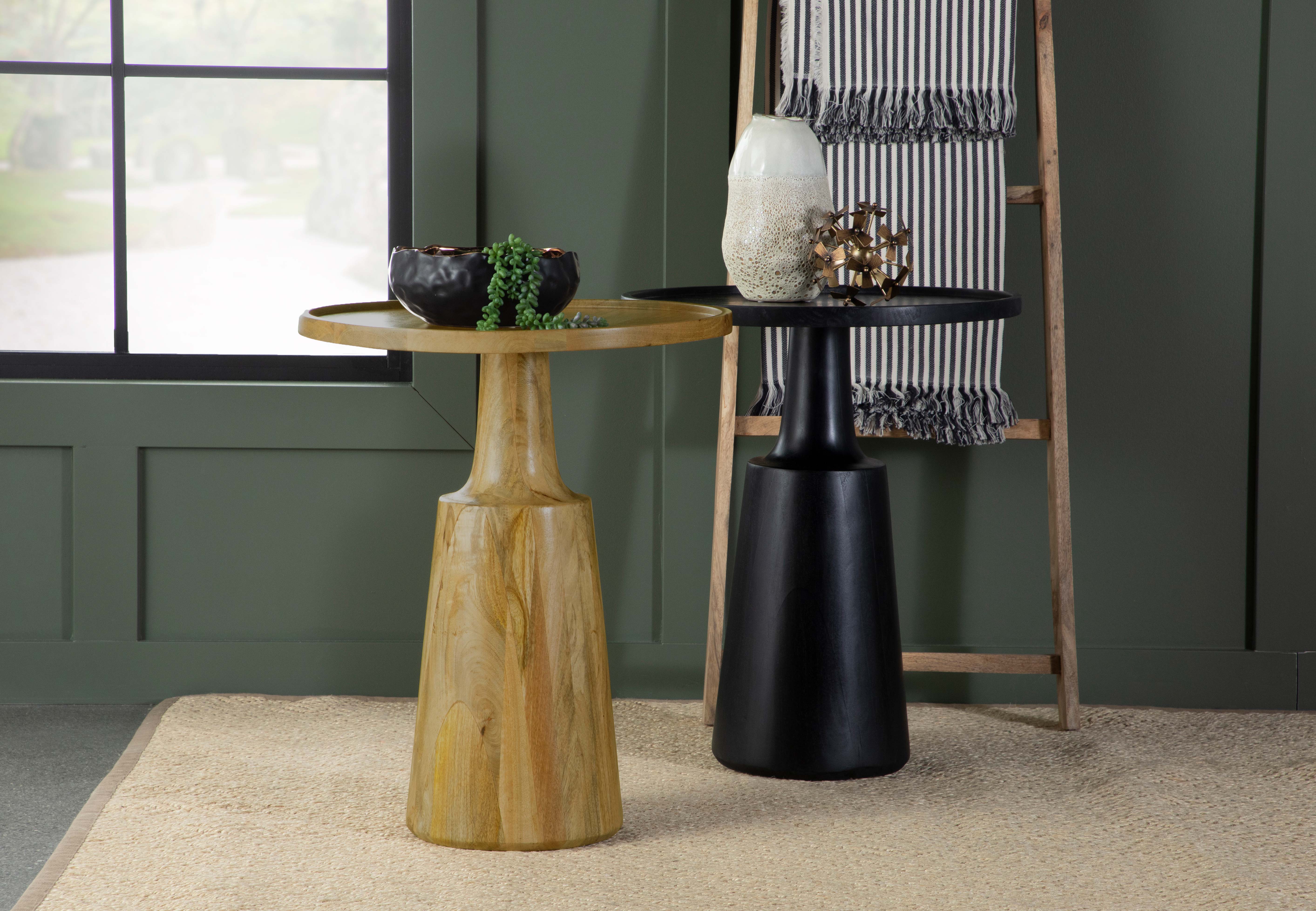 Ixia Round Solid Mango Wood Accent Side Table Black Stain-CoasterEssence