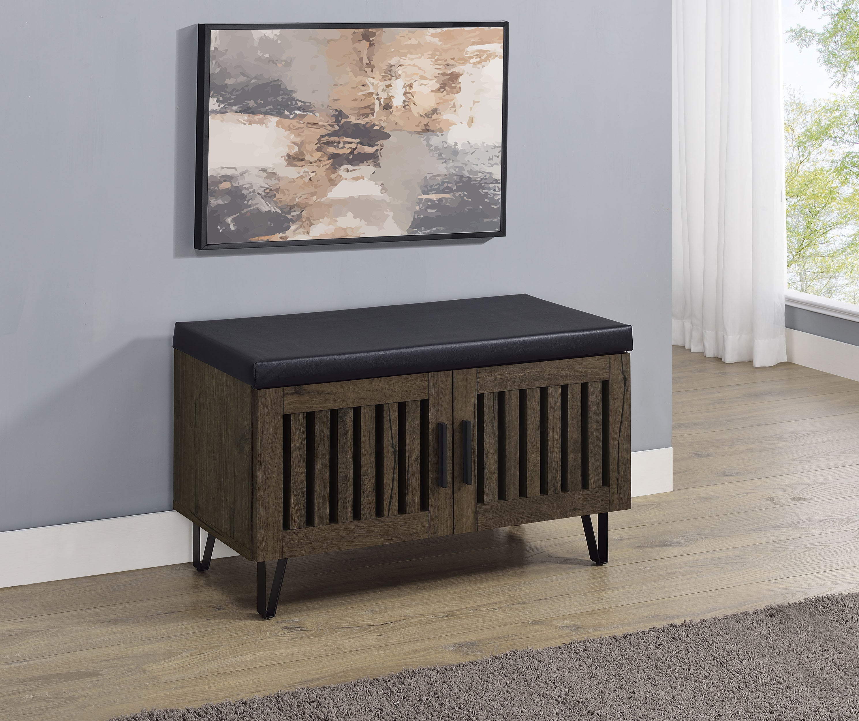 Brixton 2-door Padded Entryway Shoe Storage Bench Smoked Oak-