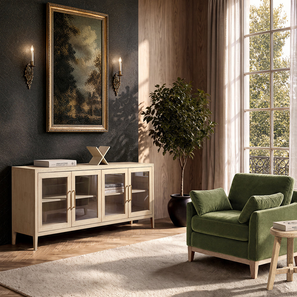 Marlowe 83-Inch Glass Door Sideboard, Brushed White