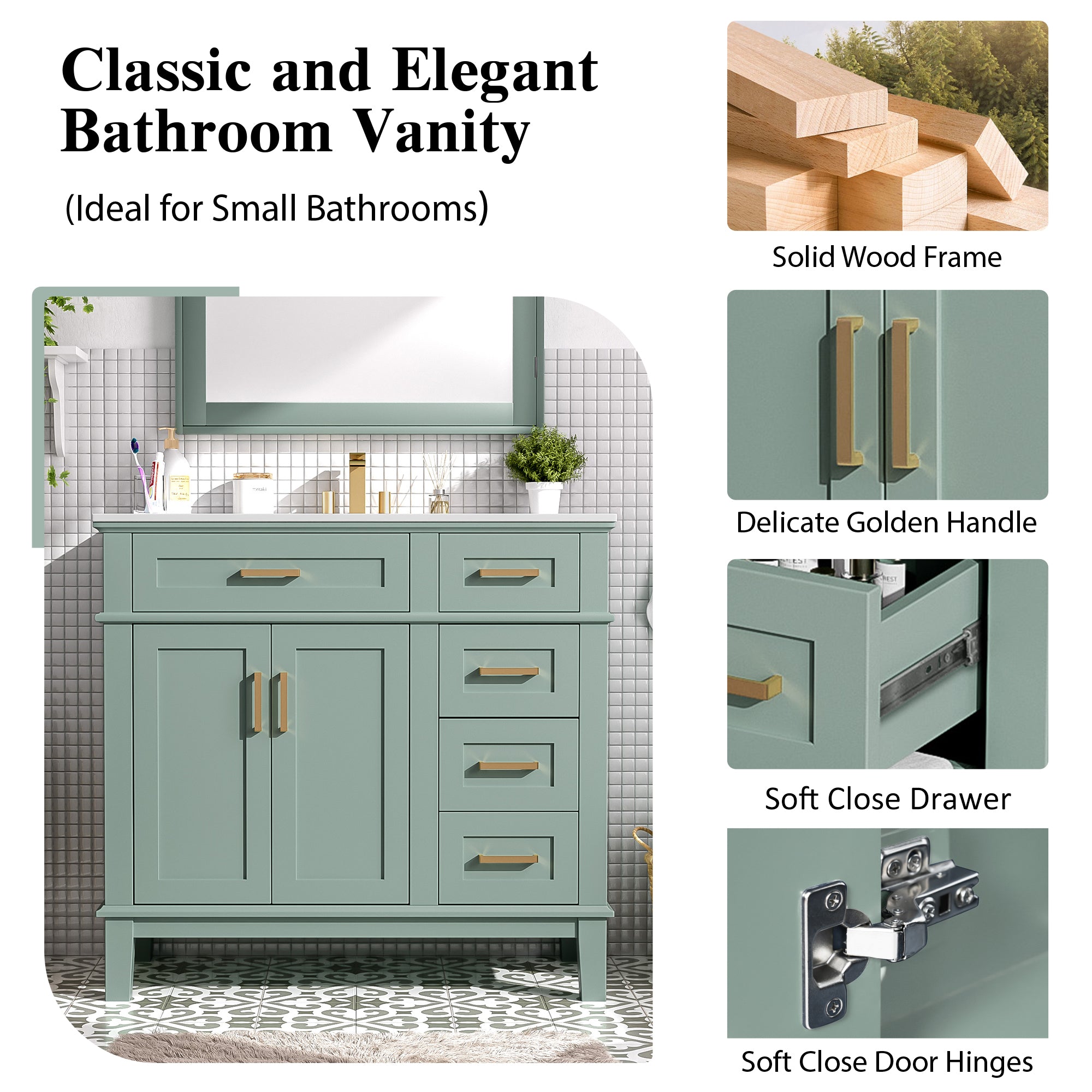 36" Light Green Modern Bathroom Vanity