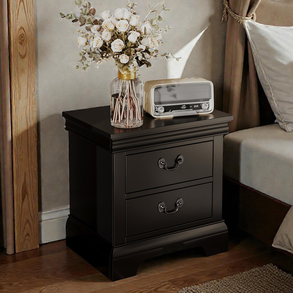 Classic Wooden Nightstand - Black