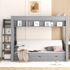 Wood Full Size Convertible Bunk Bed with Storage Staircase and Drawers