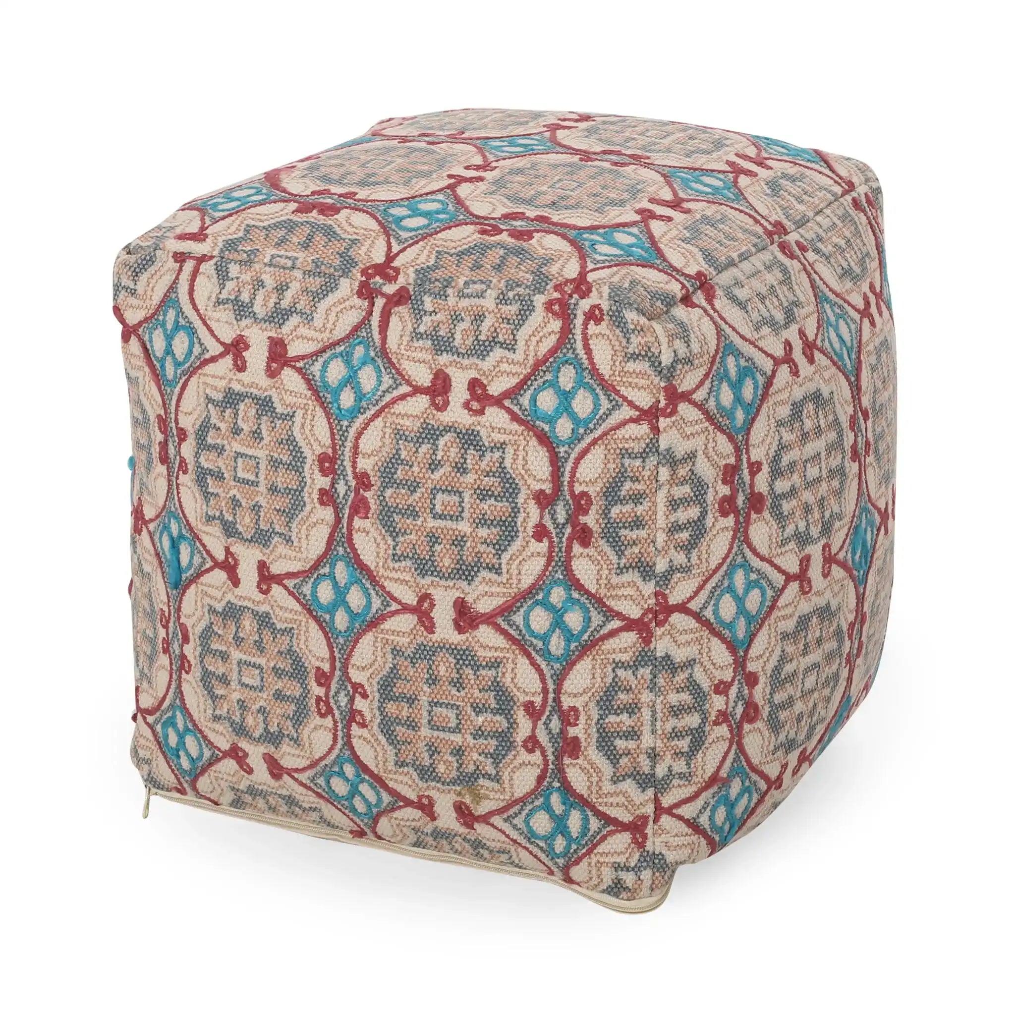 Amelia Handcrafted Fabric Pouf Rustic Elegance Multicolored