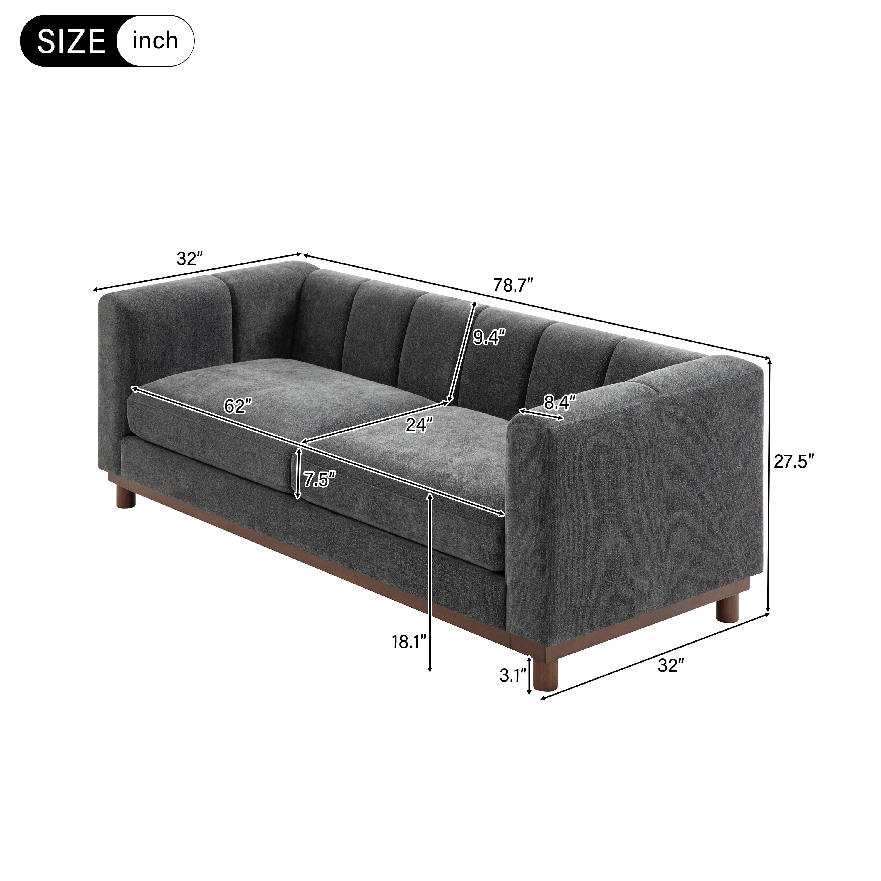 Modern Sofa Couch 78.7" Loveseat Sofa for Living Room