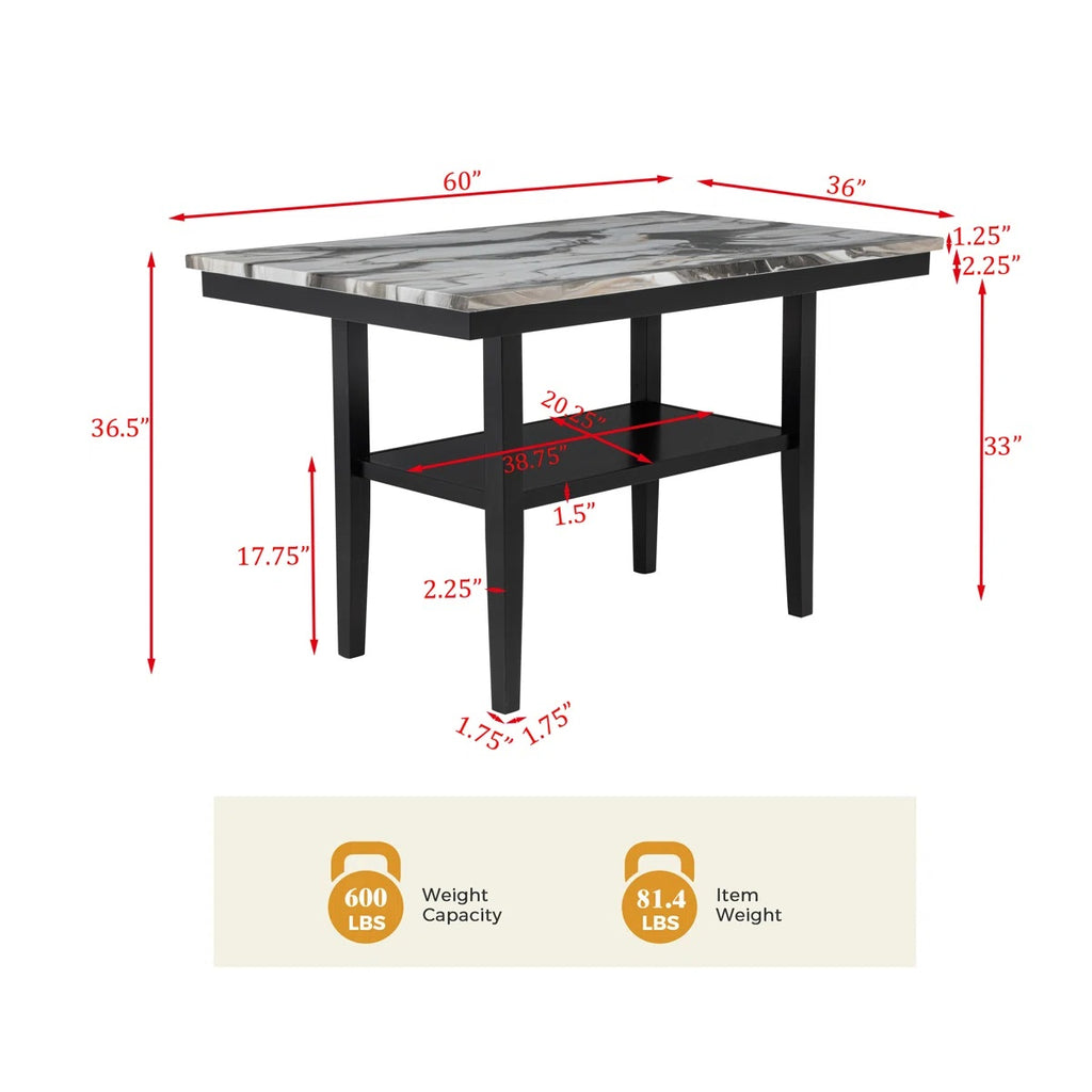 60" Counter Dining Table with Storage Bottom Shelf
