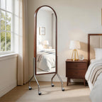 Arched Full Length Mirror with Storage Shelves & Wheels