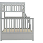 Twin Over Full Bunk Bed, Wooden Bunk Bed with Ladder and Safety Guard Rails – Gray
