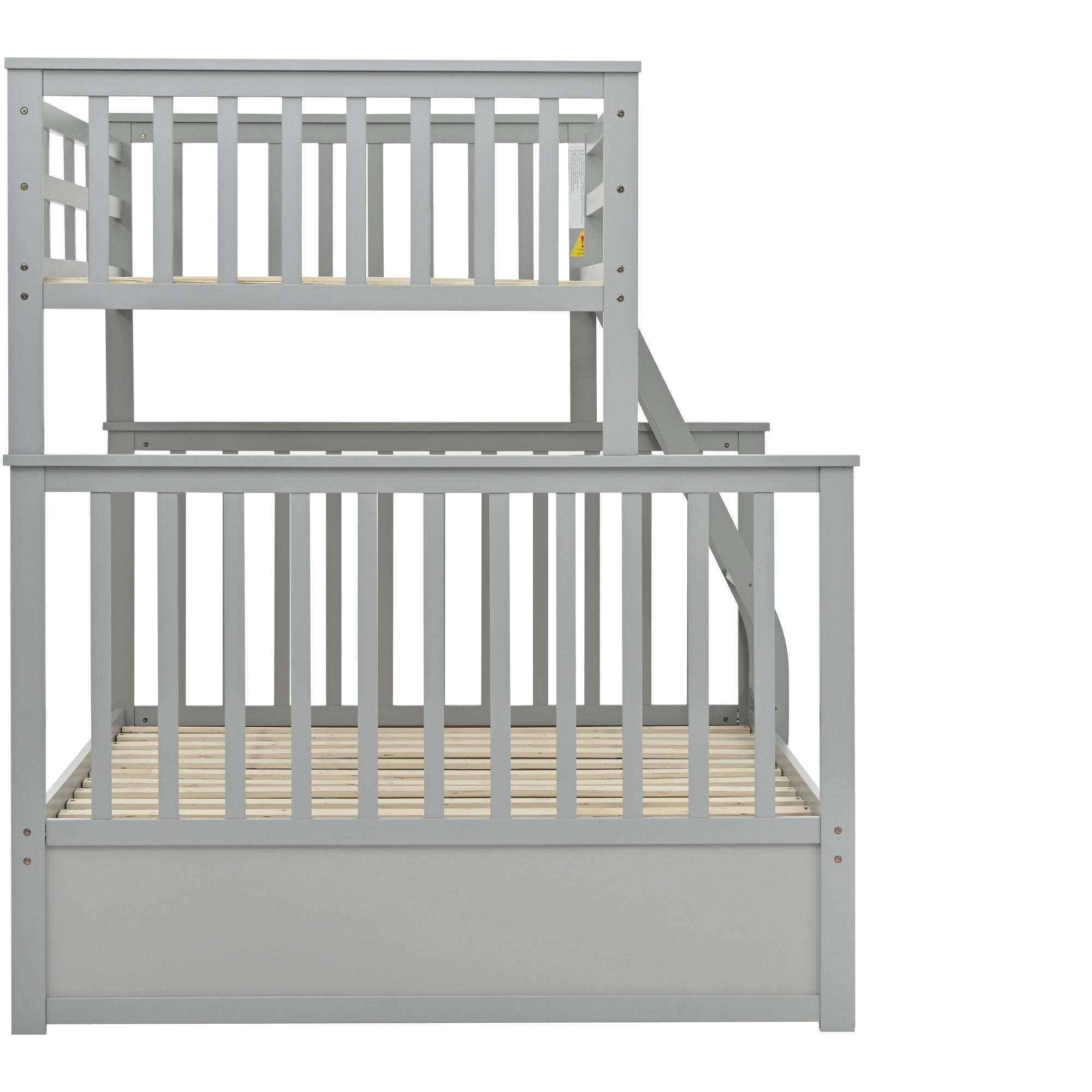 Twin Over Full Bunk Bed, Wooden Bunk Bed with Ladder and Safety Guard Rails – Gray