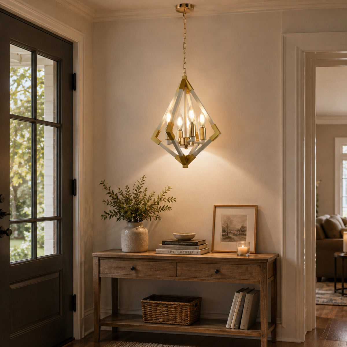 4-Light White and Gold Geometric Pendant