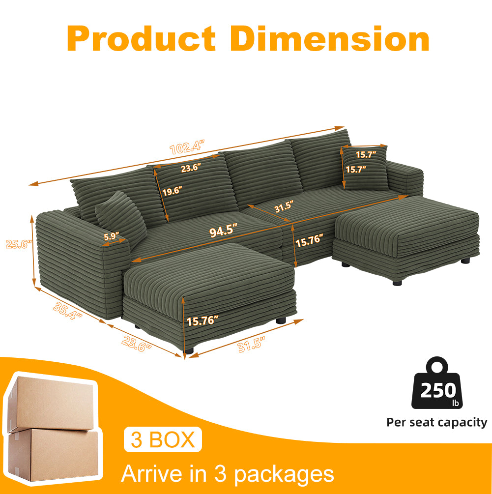 Plush Corduroy 4-Seat Sofa