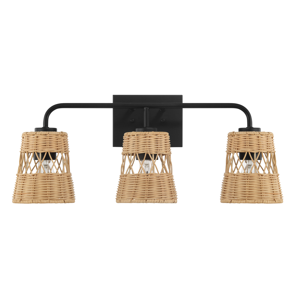 Moonlit Three Lights Wall Sconce With Rattan Shade