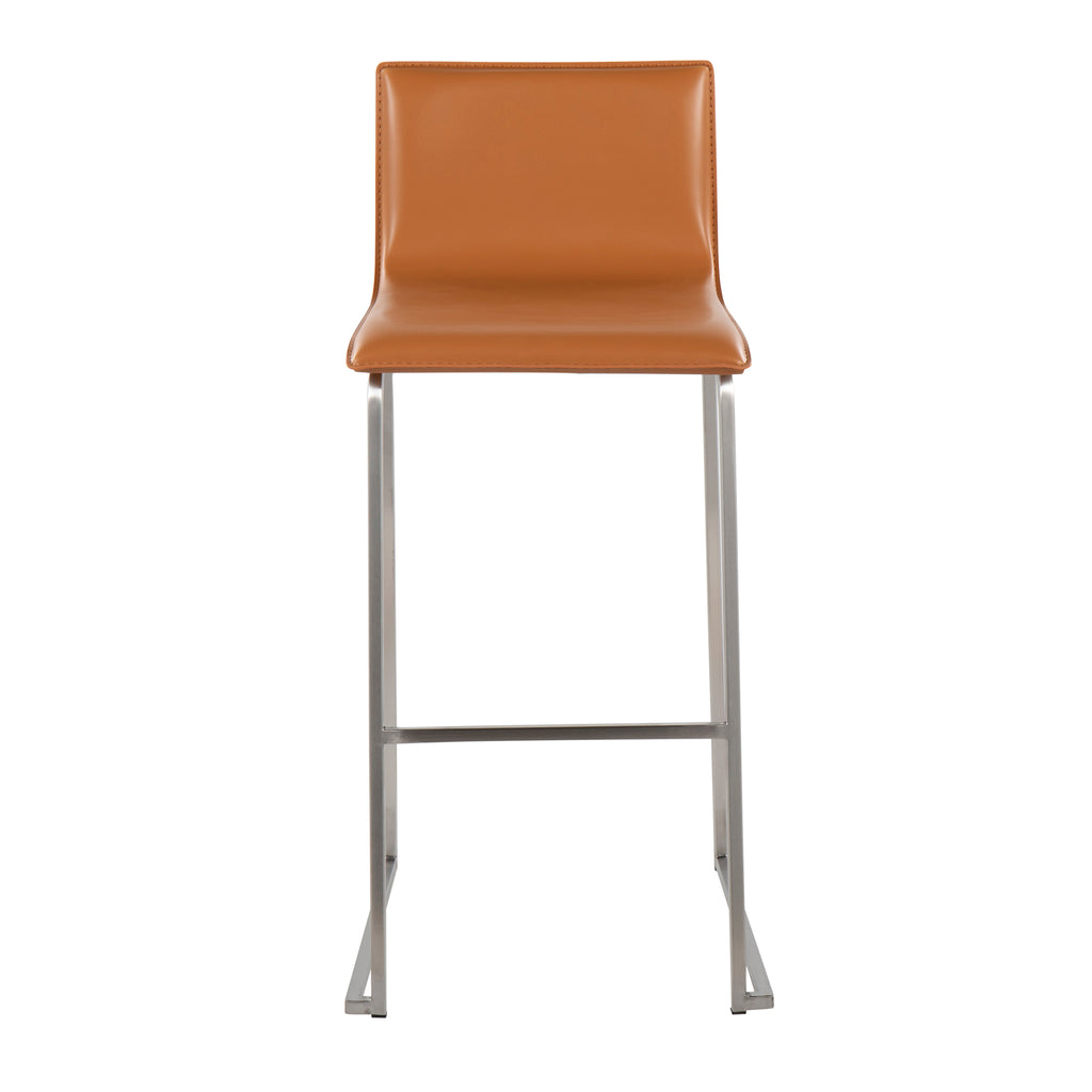 Contemporary Barstool in Stainless Steel and Camel Faux Leather - Set of 2
