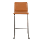Contemporary Barstool in Stainless Steel and Camel Faux Leather - Set of 2