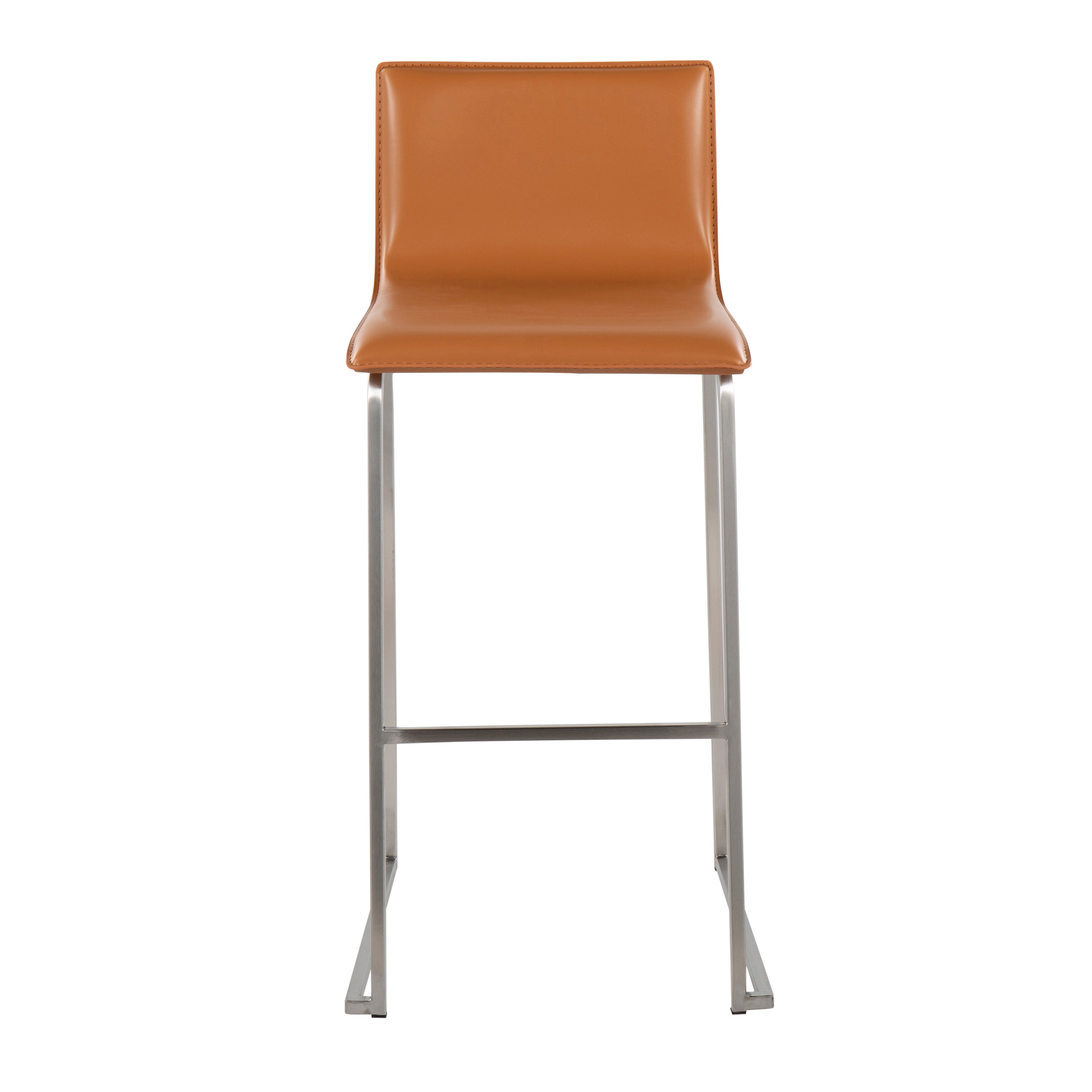 Contemporary Barstool in Stainless Steel and Camel Faux Leather - Set of 2