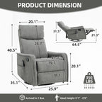 Heat Massage Manual Recliner Chair with Rocker and Swivel in Fabric