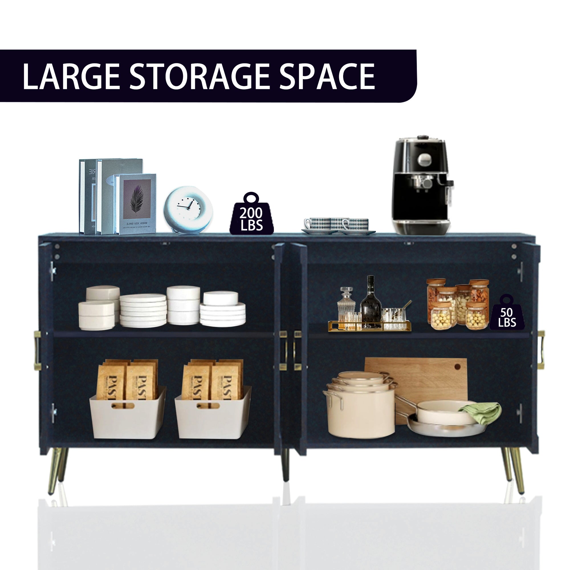 Modern Lacquered 4 Door Wooden Cabinet Sideboard